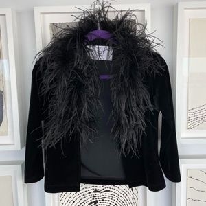 NWOT $600 Dauphinette Black Ostrich Feather Cardigan SMALL